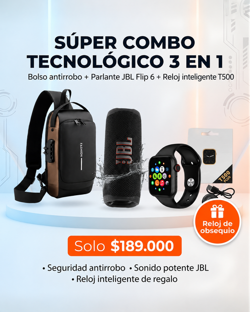 Super Combo Bolso Antirrobo con sistema de clave + JBL charge 5 + Obsequio De Reloj inteligente T500🎁